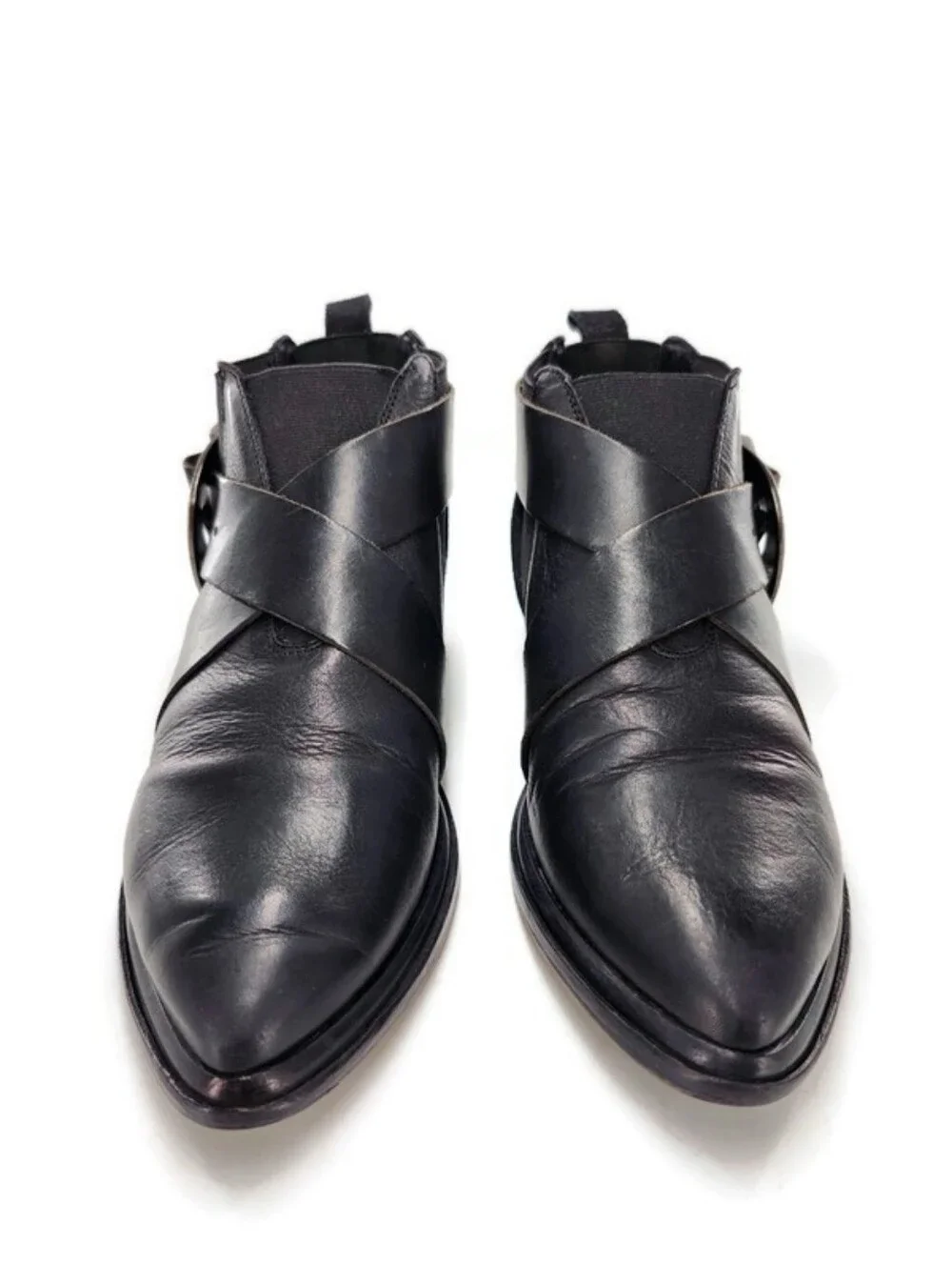 Free People Maverick Chelsea Black Leather Silver Etched Buckle Ankle Boots